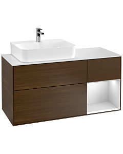 Villeroy und Boch Finion Villeroy und Boch G151MTGN 120cm, plaque de recouvrement blanc mat, Emotion, étagère gauche laqué blanc mat, placage noyer