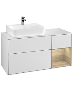 Villeroy und Boch Finion Waschtischunterschrank G151PCMT 120cm, Abdeckplatte white matt, Emotion, Regal links Oak Veneer, White matt lacquer