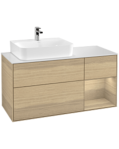 Villeroy und Boch Finion Waschtischunterschrank G151PCPC 120cm, Abdeckplatte white matt, Emotion, Regal links Oak Veneer, Oak Veneer
