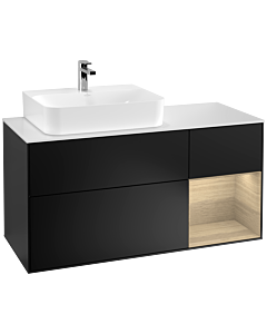 Villeroy und Boch Finion Waschtischunterschrank G151PCPD 120cm, Abdeckplatte white matt, Emotion, Regal links Oak Veneer, Black matt lacquer