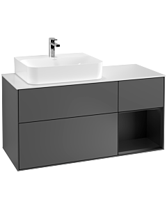 Villeroy und Boch Finion Villeroy und Boch G151PDGK 120cm, plaque de finition blanc mat, Emotion, étagère à gauche laqué noir mat, anthracite mat