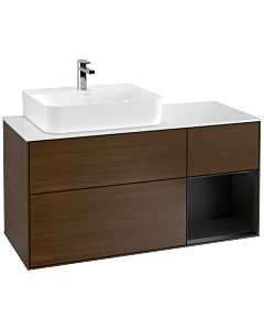 Villeroy und Boch Finion Villeroy und Boch G151PDGN 120cm, plaque de recouvrement blanc mat, émotion, étagère gauche laqué noir mat, placage noyer