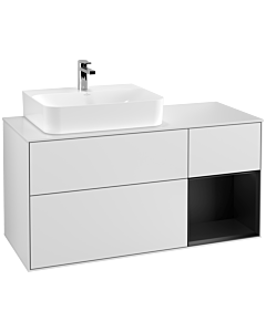 Villeroy und Boch Finion Villeroy und Boch G151PDMT 120cm, plaque de recouvrement blanc mat, Emotion, étagère gauche laqué noir mat, laqué blanc mat