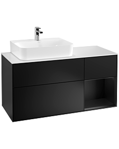 Villeroy und Boch Finion Villeroy und Boch G151PDPD 120cm, plaque de recouvrement blanc mat, Emotion, étagère à gauche laqué noir mat, laqué noir mat