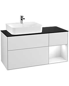 Villeroy und Boch Finion Villeroy und Boch G152GFMT 120cm, plaque de finition noir mat, Emotion, étagère gauche laqué blanc brillant, laqué blanc mat