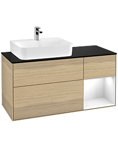 Villeroy und Boch Finion Waschtischunterschrank G152GFPC 120cm, Abdeckplatte black matt, Emotion, Regal links Glossy white lacquer, Oak Veneer