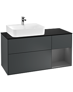 Villeroy und Boch Finion Waschtischunterschrank G152GKHG 120cm, Abdeckplatte black matt, Emotion, Regal links Anthracite matt, Midnight Blue Matt Lacquer