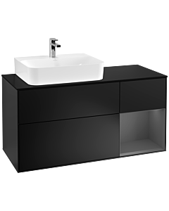 Villeroy und Boch Finion Villeroy und Boch G152GKPD 120cm, plaque de finition noir mat, Emotion, étagère gauche Anthracite mat, Laque noire mat