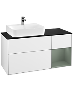 Villeroy und Boch Finion Villeroy und Boch Finion G152GMGF 120cm, cover plate black matt, Emotion, shelf on the left Olive Matt Lacquer , glossy white lacquer