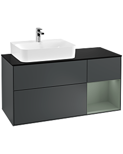 Villeroy und Boch Finion Waschtischunterschrank G152GMHG 120cm, Abdeckplatte black matt, Emotion, Regal links Olive Matt Lacquer, Midnight Blue Matt Lacquer