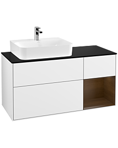 Villeroy und Boch Finion Villeroy und Boch Finion G152GNGF 120cm, cover plate black matt, Emotion, shelf on the left walnut veneer, glossy white lacquer