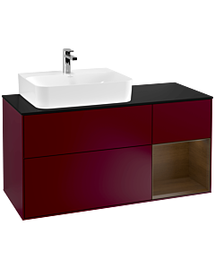 Villeroy und Boch Finion Waschtischunterschrank G152GNHB 120cm, Abdeckplatte black matt, Emotion, Regal links Walnut veneer, Peony Matt