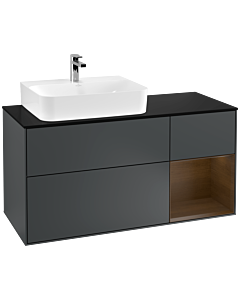 Villeroy und Boch Finion Waschtischunterschrank G152GNHG 120cm, Abdeckplatte black matt, Emotion, Regal links Walnut veneer, Midnight Blue Matt Lacquer