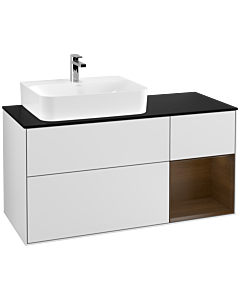 Villeroy und Boch Finion Villeroy und Boch Finion G152GNMT 120cm, cover plate black matt, Emotion, shelf on the left walnut veneer, white matt lacquer