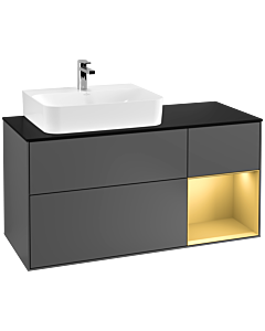 Villeroy und Boch Finion Waschtischunterschrank G152HFGK 120cm, Abdeckplatte black matt, Emotion, Regal links Gold matt, Anthracite matt