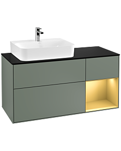 Villeroy und Boch Finion Waschtischunterschrank G152HFGM 120cm, Abdeckplatte black matt, Emotion, Regal links Gold matt, Olive Matt Lacquer
