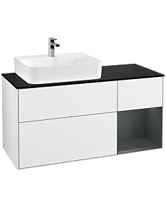 Villeroy und Boch Finion Waschtischunterschrank G152HGGF 120cm, Abdeckplatte black matt, Emotion, Regal links Midnight Blue Matt Lacquer, Glossy white lacquer