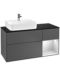 Villeroy und Boch Finion Waschtischunterschrank G152MTGK 120cm, Abdeckplatte black matt, Emotion, Regal links White matt lacquer, Anthracite matt