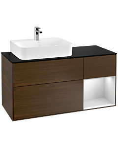 Villeroy und Boch Finion Villeroy und Boch G152MTGN 120cm, plaque de finition noir mat, Emotion, étagère gauche laqué blanc mat, placage noyer