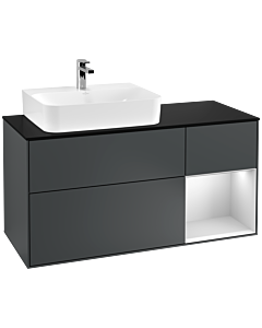 Villeroy und Boch Finion Waschtischunterschrank G152MTHG 120cm, Abdeckplatte black matt, Emotion, Regal links White matt lacquer, Midnight Blue Matt Lacquer