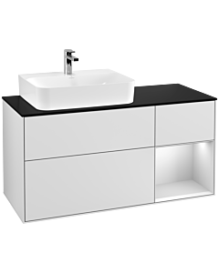 Villeroy und Boch Finion Villeroy und Boch G152MTMT 120cm, plaque de finition noir mat, Emotion, étagère gauche laqué blanc mat, laqué blanc mat