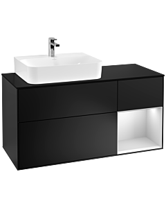 Villeroy und Boch Finion Waschtischunterschrank G152MTPD 120cm, Abdeckplatte black matt, Emotion, Regal links White matt lacquer, Black matt lacquer