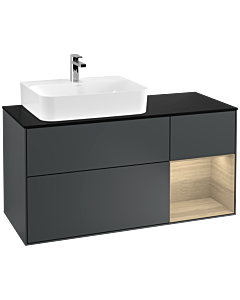 Villeroy und Boch Finion Waschtischunterschrank G152PCHG 120cm, Abdeckplatte black matt, Emotion, Regal links Oak Veneer, Midnight Blue Matt Lacquer