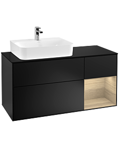Villeroy und Boch Finion Waschtischunterschrank G152PCPD 120cm, Abdeckplatte black matt, Emotion, Regal links Oak Veneer, Black matt lacquer