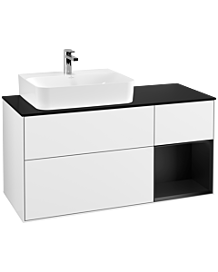 Villeroy und Boch Finion Waschtischunterschrank G152PDGF 120cm, Abdeckplatte black matt, Emotion, Regal links Black matt lacquer, Glossy white lacquer