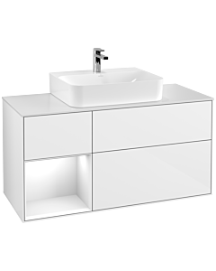 Villeroy und Boch Finion Waschtischunterschrank G161GFGF 120cm, Abdeckplatte white matt, Emotion, Regal links Glossy white lacquer, Glossy white lacquer