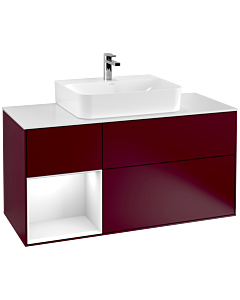 Villeroy und Boch Finion Villeroy und Boch G161GFHB 120cm, plaque de finition blanc mat, Emotion, étagère à gauche Laque blanc brillant, Peony Matt