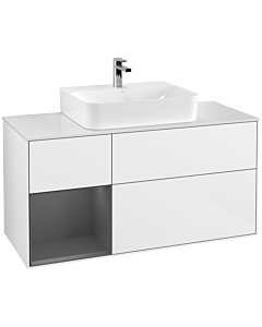 Villeroy und Boch Finion Waschtischunterschrank G161GKGF 120cm, Abdeckplatte white matt, Emotion, Regal links Anthracite matt, Glossy white lacquer
