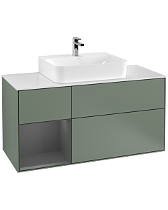 Villeroy und Boch Finion Villeroy und Boch G161GKGM 120cm, plaque de finition blanc mat, Emotion, étagère gauche anthracite mat, Olive Matt Lacquer