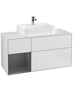 Villeroy und Boch Finion Villeroy und Boch G161GKMT 120cm, plaque de recouvrement blanc mat, Emotion, étagère gauche Anthracite mat, laqué blanc mat