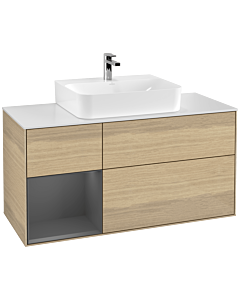 Villeroy und Boch Finion Villeroy und Boch G161GKPC 120cm, plaque de finition blanc mat, Emotion, étagère gauche anthracite mat, Oak Veneer