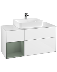 Villeroy und Boch Finion Villeroy und Boch G161GMGF 120cm, plaque de finition blanc mat, émotion, étagère à gauche Olive Matt Lacquer , laqué blanc brillant