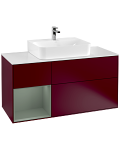 Villeroy und Boch Finion Waschtischunterschrank G161GMHB 120cm, Abdeckplatte white matt, Emotion, Regal links Olive Matt Lacquer, Peony Matt