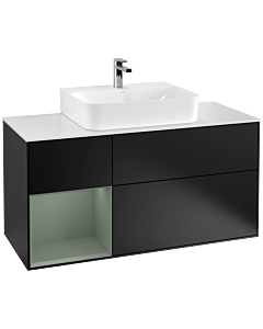 Villeroy und Boch Finion Villeroy und Boch G161GMPD 120cm, plaque de recouvrement blanc mat, Emotion, étagère à gauche Olive Matt Lacquer , laqué noir mat