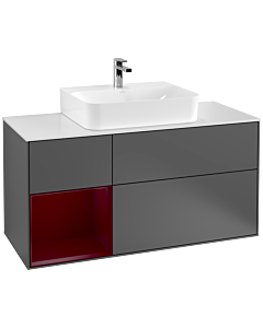 Villeroy und Boch Finion Villeroy und Boch G161HBGK 120cm, plaque de recouvrement blanc mat, émotion, étagère à gauche Peony , anthracite mat