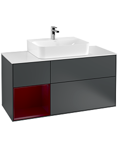 Villeroy und Boch Finion Waschtischunterschrank G161HBHG 120cm, Abdeckplatte white matt, Emotion, Regal links Peony, Midnight Blue Matt Lacquer