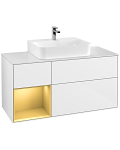 Villeroy und Boch Finion Waschtischunterschrank G161HFGF 120cm, Abdeckplatte white matt, Emotion, Regal links Gold matt, Glossy white lacquer