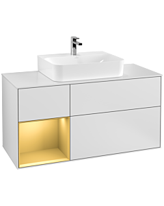 Villeroy und Boch Finion Waschtischunterschrank G161HFMT 120cm, Abdeckplatte white matt, Emotion, Regal links Gold matt, White matt lacquer