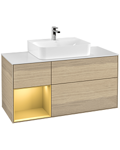 Villeroy und Boch Finion Villeroy und Boch G161HFPC 120cm, plaque de recouvrement blanc mat, Emotion, étagère gauche or mat, Oak Veneer