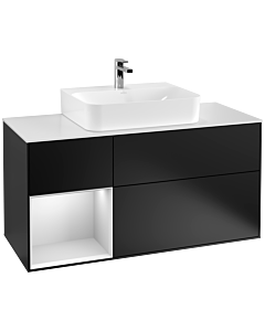 Villeroy und Boch Finion Waschtischunterschrank G161MTPD 120cm, Abdeckplatte white matt, Emotion, Regal links White matt lacquer, Black matt lacquer