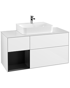 Villeroy und Boch Finion Waschtischunterschrank G161PDGF 120cm, Abdeckplatte white matt, Emotion, Regal links Black matt lacquer, Glossy white lacquer