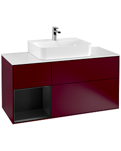 Villeroy und Boch Finion Villeroy und Boch G161PDHB 120cm, plaque de finition blanc mat, Emotion, étagère gauche laqué noir mat, Peony Matt