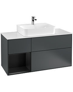 Villeroy und Boch Finion Villeroy und Boch G161PDHG 120cm, plaque de recouvrement blanc mat, Emotion, étagère gauche laqué noir mat, Midnight Blue Matt Lacquer