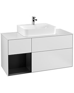 Villeroy und Boch Finion Waschtischunterschrank G161PDMT 120cm, Abdeckplatte white matt, Emotion, Regal links Black matt lacquer, White matt lacquer