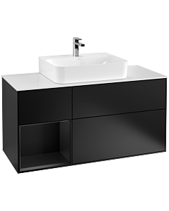 Villeroy und Boch Finion Villeroy und Boch G161PDPD 120cm, plaque de recouvrement blanc mat, Emotion, étagère gauche laqué noir mat, laqué noir mat