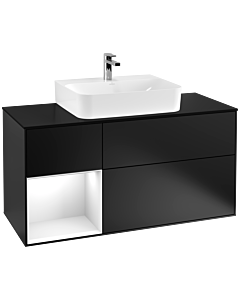 Villeroy und Boch Finion Villeroy und Boch Finion G162GFPD 120cm, cover plate black matt, Emotion, shelf left Glossy white lacquer, black matt lacquer